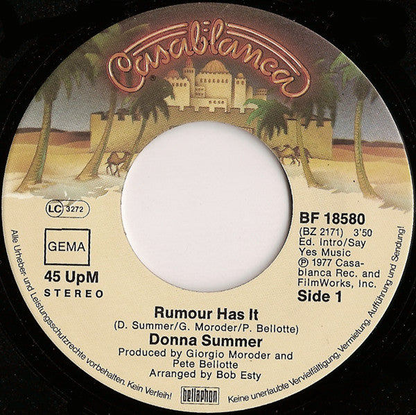 Donna Summer : Rumour Has It (7", Single, RE)