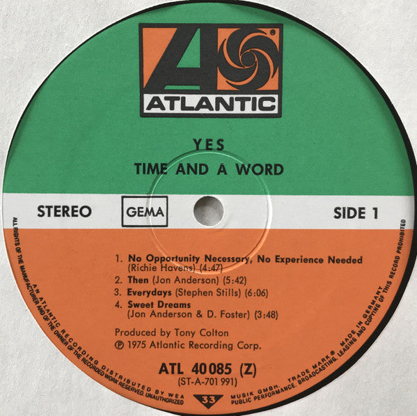 Yes : Time And A Word (LP, Album, RE)