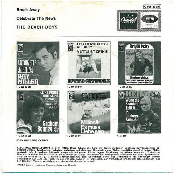 The Beach Boys : Break Away / Celebrate The News (7", Single)