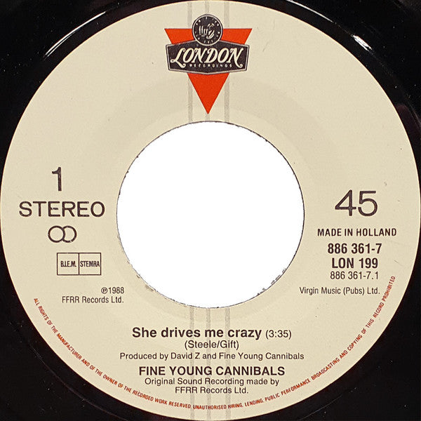 Fine Young Cannibals : She Drives Me Crazy (7", Single)