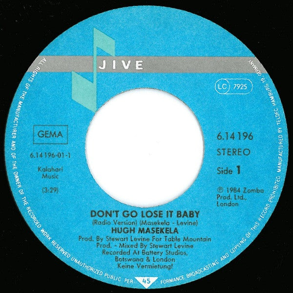 Hugh Masekela : Don't Go Lose It Baby (7", Single)