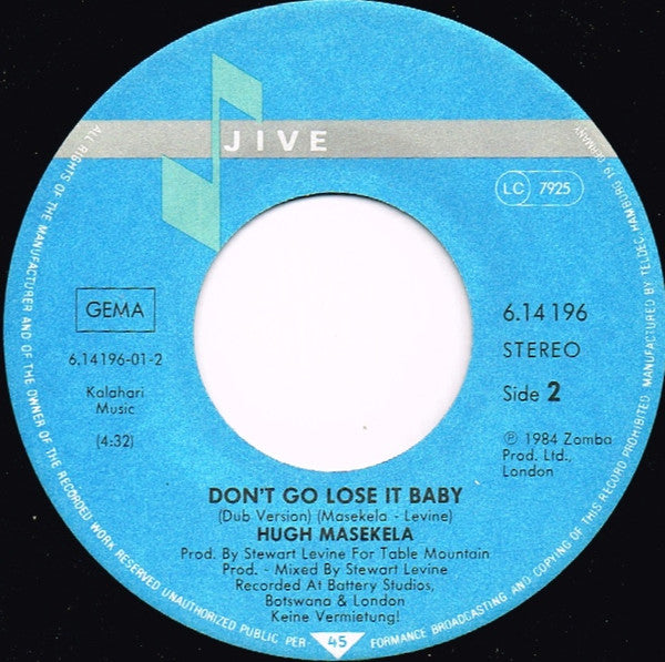 Hugh Masekela : Don't Go Lose It Baby (7", Single)