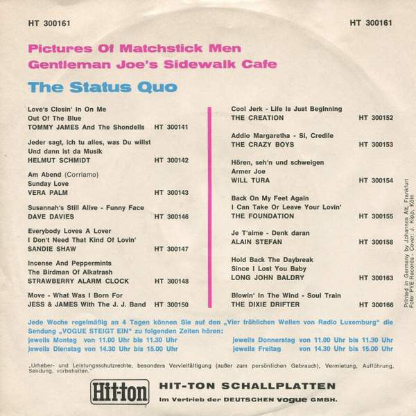 The Status Quo* : Pictures Of Matchstick Men (7", Single)