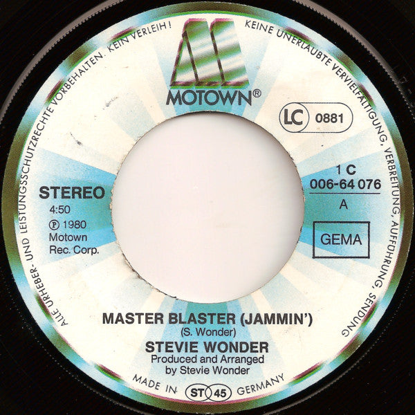 Stevie Wonder : Master Blaster (Jammin') (7", Single)