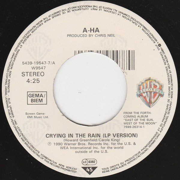 a-ha : Crying In The Rain (7", Single, Lar)