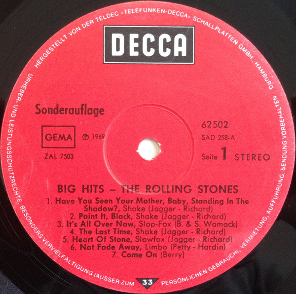 The Rolling Stones : Big Hits (High Tide And Green Grass) (LP, Comp, Club)