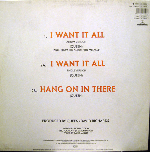 Queen : I Want It All (12", Single)