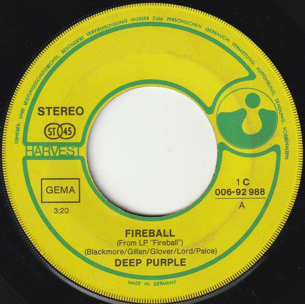 Deep Purple : Fireball  (7", Single)