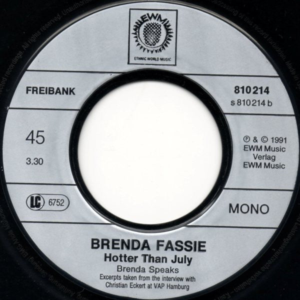 Brenda Fassie : Too Late For Mama (7", Single, Mono)