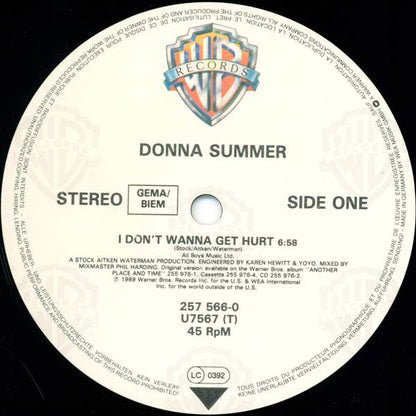 Donna Summer : I Don't Wanna Get Hurt (Extended Version) (12")