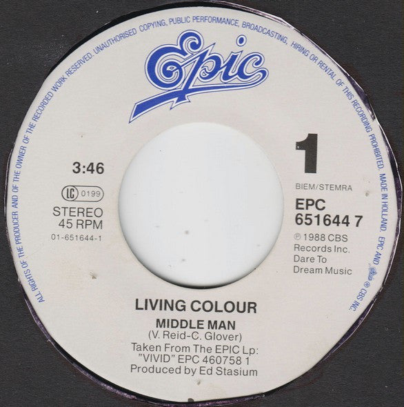 Living Colour : Middleman (7", Single)