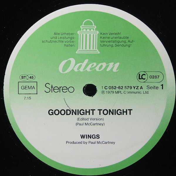 Wings (2) : Good Night Tonight (12")