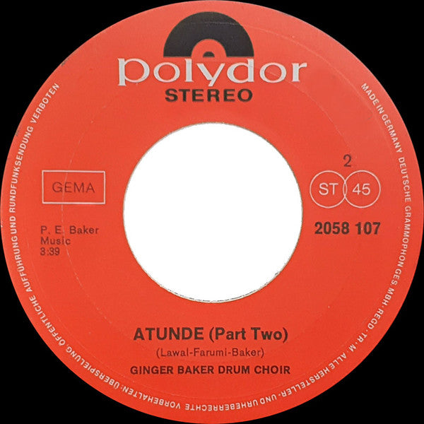 Ginger Baker Drum Choir : Atunde (7", Single)