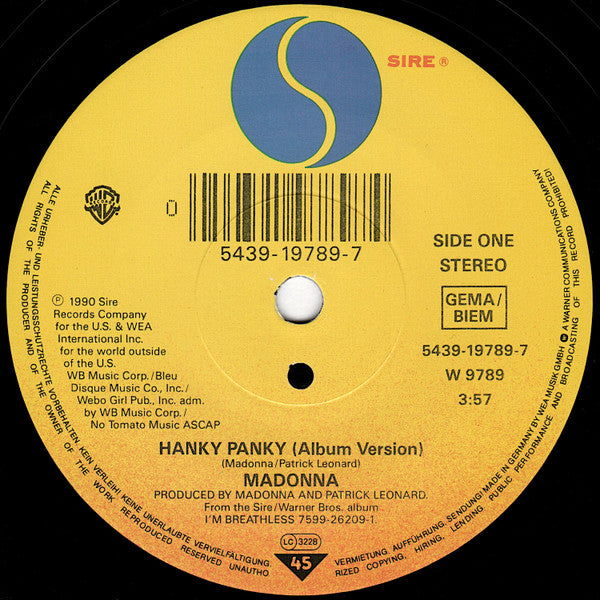 Madonna : Hanky Panky (7", Single, Sol)