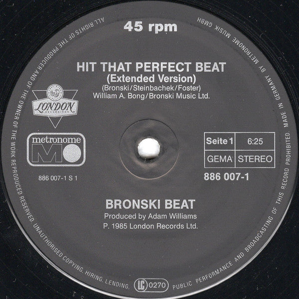 Bronski Beat : Hit That Perfect Beat (12", Maxi)