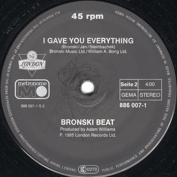 Bronski Beat : Hit That Perfect Beat (12", Maxi)