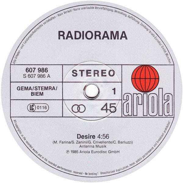 Radiorama : Desire (12", Maxi)