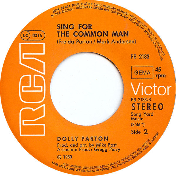 Dolly Parton : 9 To 5 (7", Single)