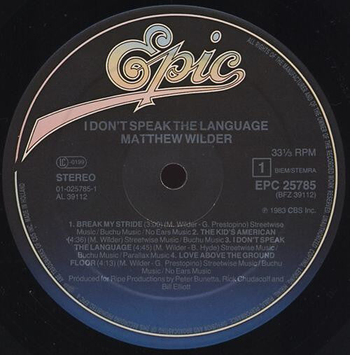 Matthew Wilder : I Don't Speak The Language (LP, Album)