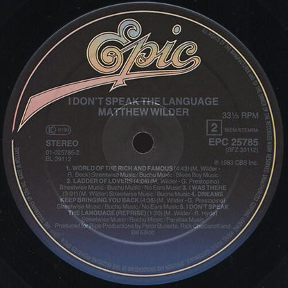 Matthew Wilder : I Don't Speak The Language (LP, Album)