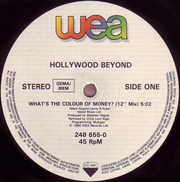 Hollywood Beyond : What's The Colour Of Money? (12", Maxi)