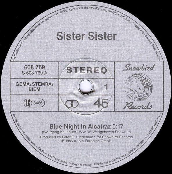 Sister Sister : Blue Night In Alcatraz (12", Maxi)