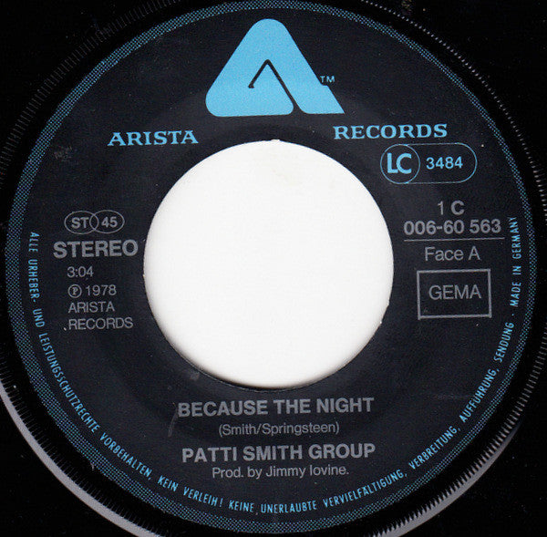 Patti Smith Group : Because The Night (7", Single)