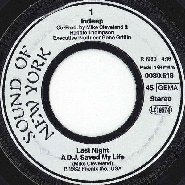 Indeep : Last Night A D.J. Saved My Life (7", Single)