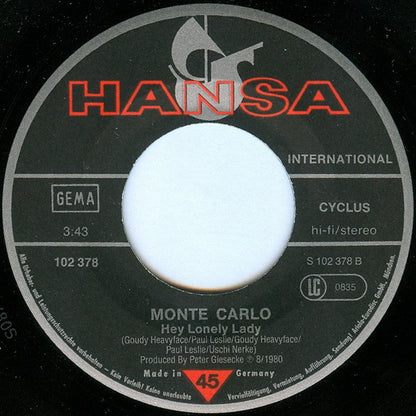 Monte Carlo (4) : Love Is In My Heart / Hey Lonely Lady (7", Single)