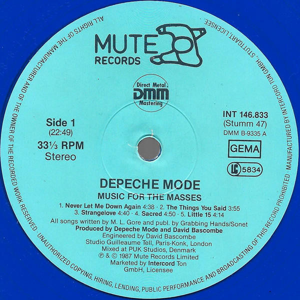 Depeche Mode : Music For The Masses (LP, Album, Blu)