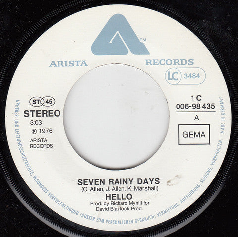 Hello : Seven Rainy Days (7", Single)