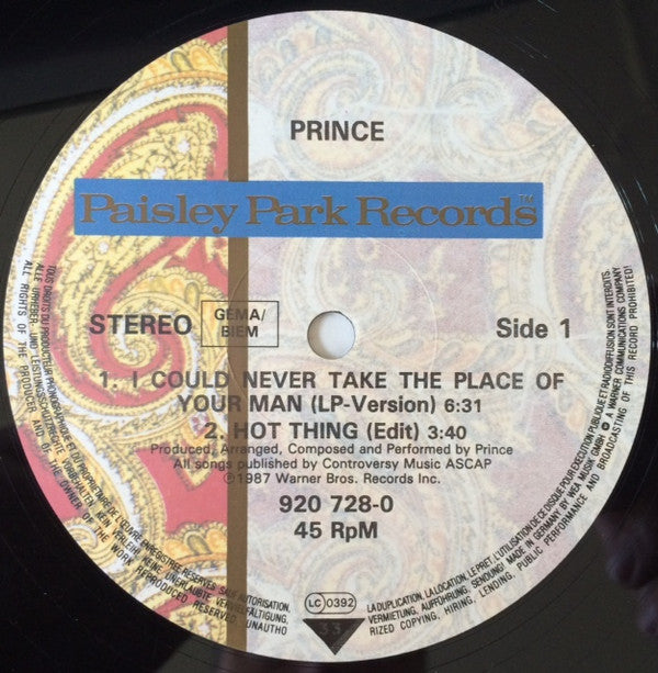 Prince : I Could Never Take The Place Of Your Man (12", Single)