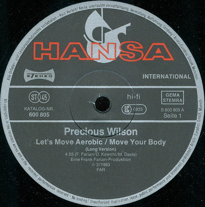 Precious Wilson / The Farian Orchestra : Let's Move Aerobic (Long Version) / Red Light / Concerto For Meditation (12")