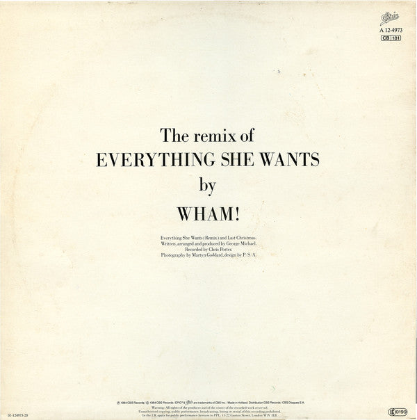 Wham! : Everything She Wants (Remix) (12", Maxi)