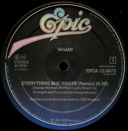 Wham! : Everything She Wants (Remix) (12", Maxi)