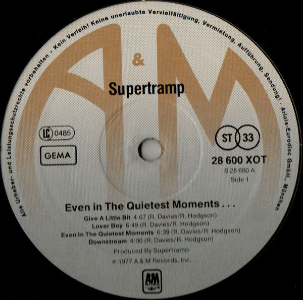 Supertramp : Even In The Quietest Moments... (LP, Album)