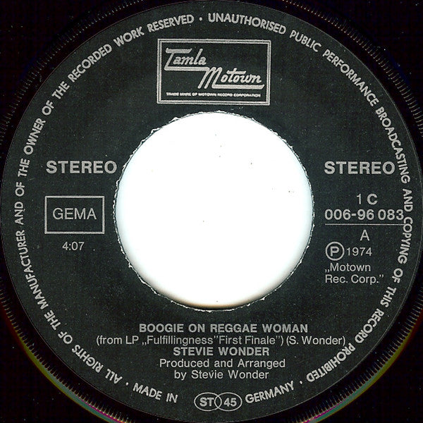 Stevie Wonder : Boogie On  Reggae Woman (7", Single)