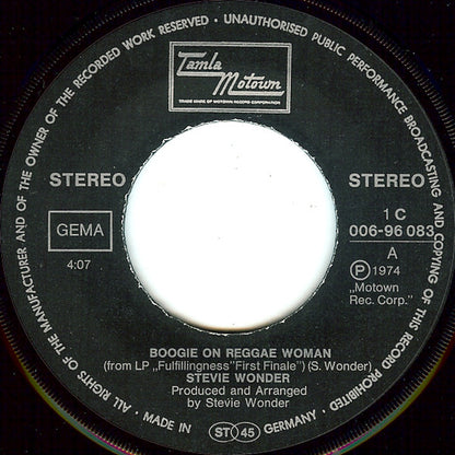 Stevie Wonder : Boogie On  Reggae Woman (7", Single)