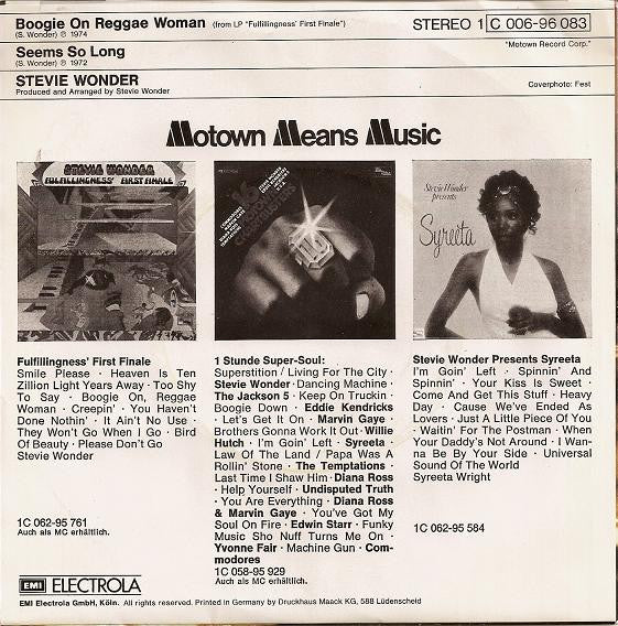 Stevie Wonder : Boogie On  Reggae Woman (7", Single)