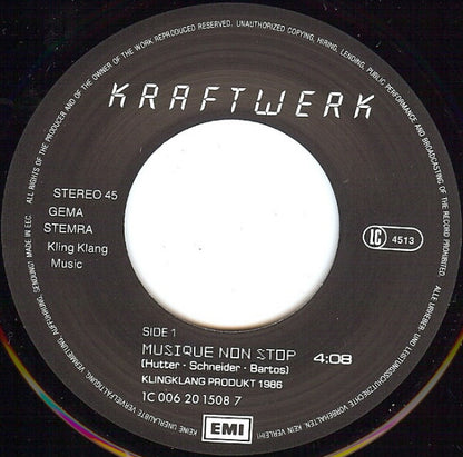 Kraftwerk : Musique Non Stop (7", Single)