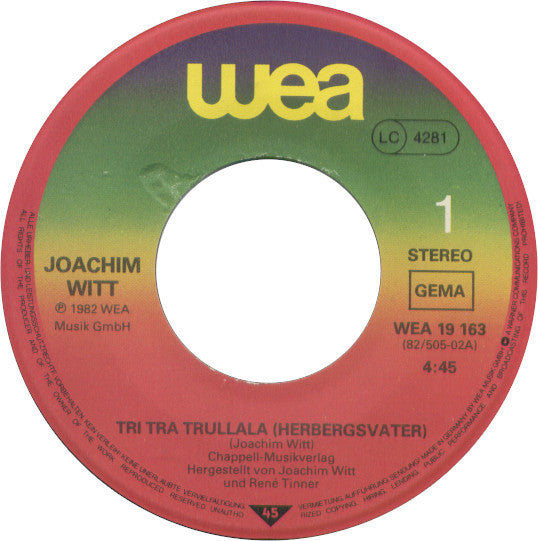 Joachim Witt : Tri Tra Trullala (Herbergsvater) (7", Single)