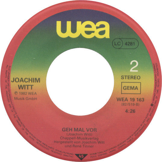 Joachim Witt : Tri Tra Trullala (Herbergsvater) (7", Single)