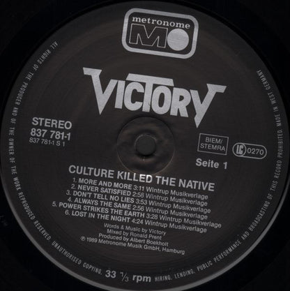 Victory (3) : Culture Killed The Native (LP, Album, Ltd)