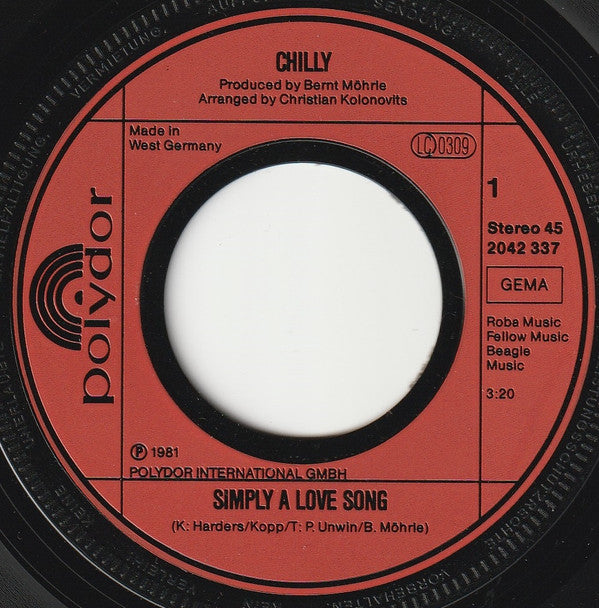 Chilly : Simply A Love Song (7", Single)