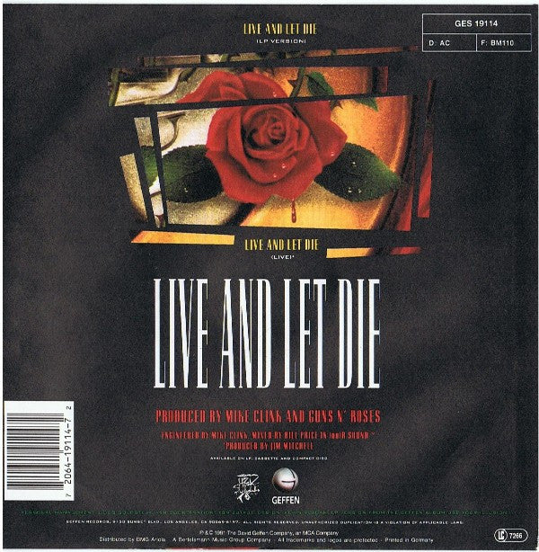 Guns N' Roses : Live And Let Die (7", Single)