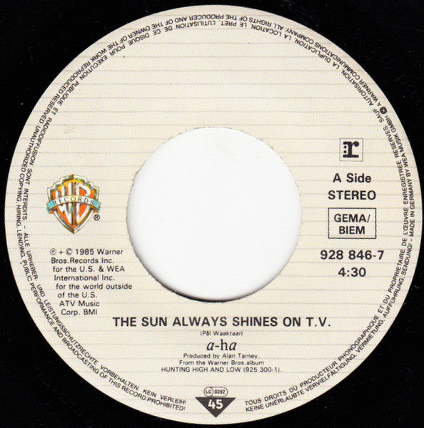 a-ha : The Sun Always Shines On T.V. (7", Single)