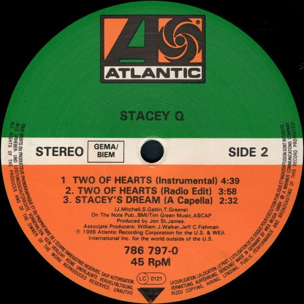 Stacey Q : Two Of Hearts (European Mix) (12", Maxi)