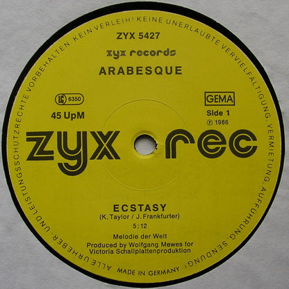 Arabesque : Ecstasy (12", Single)