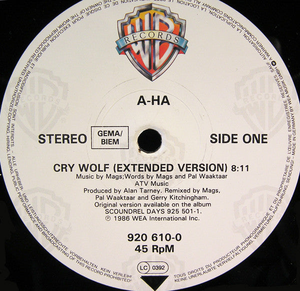 a-ha : Cry Wolf (Extended Version) (12", Single)