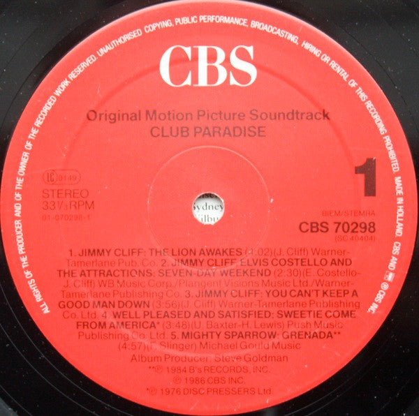 Various : Club Paradise - Original Motion Picture Soundtrack (LP, Comp)